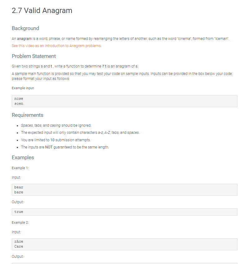 in java 2.7 Valid Anagram Background An anagram is a word, phrase,
