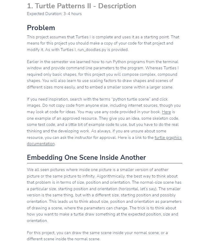 description please use python Testing code portion - 1. Turtle Patterns II