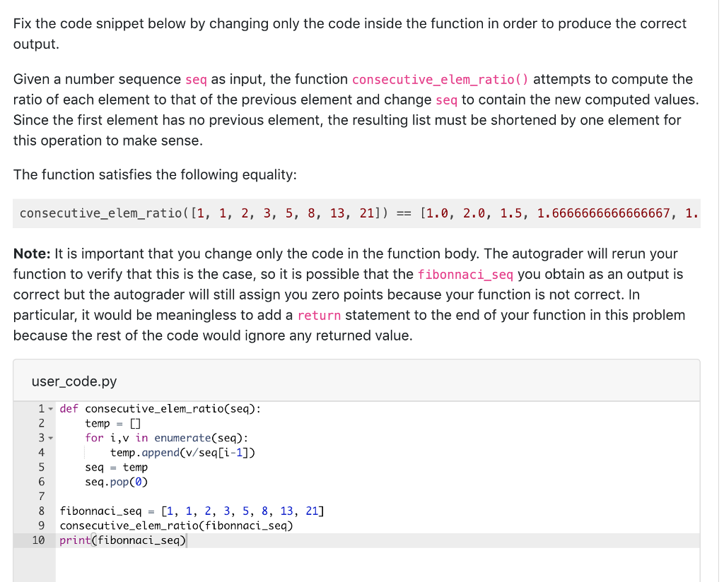 Fix the code snippet below by changing only the code inside the