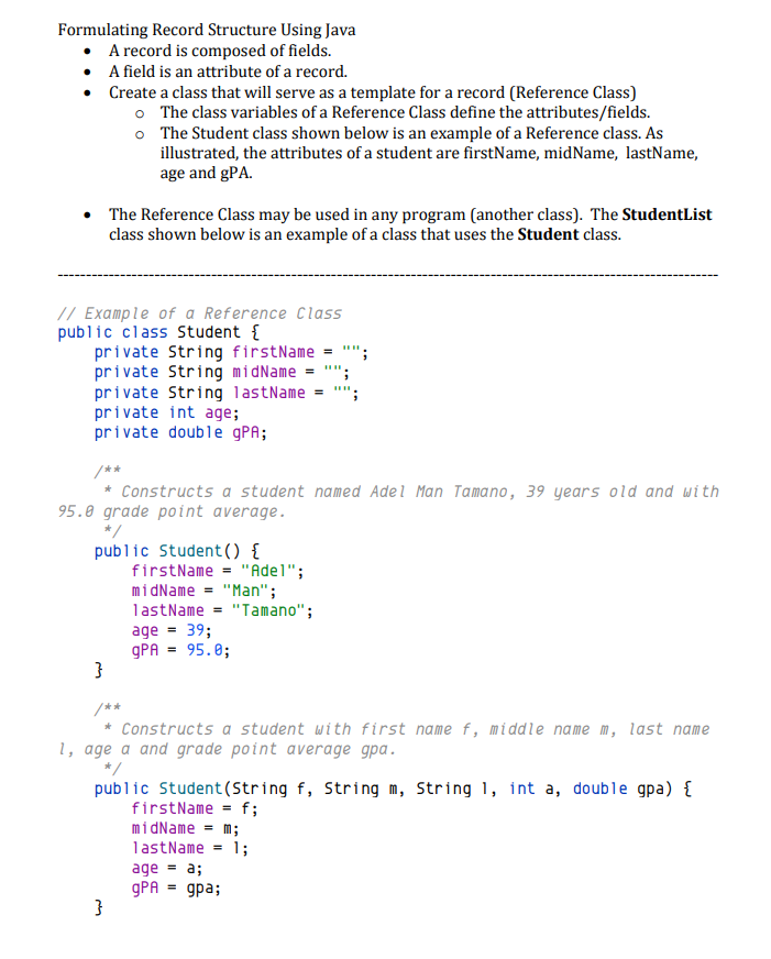 Class public class Student { private String firstName = ""; private String