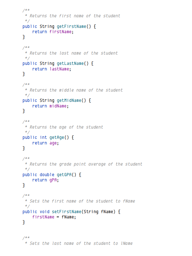 midName = ""; private String lastName = ""; private int age; private