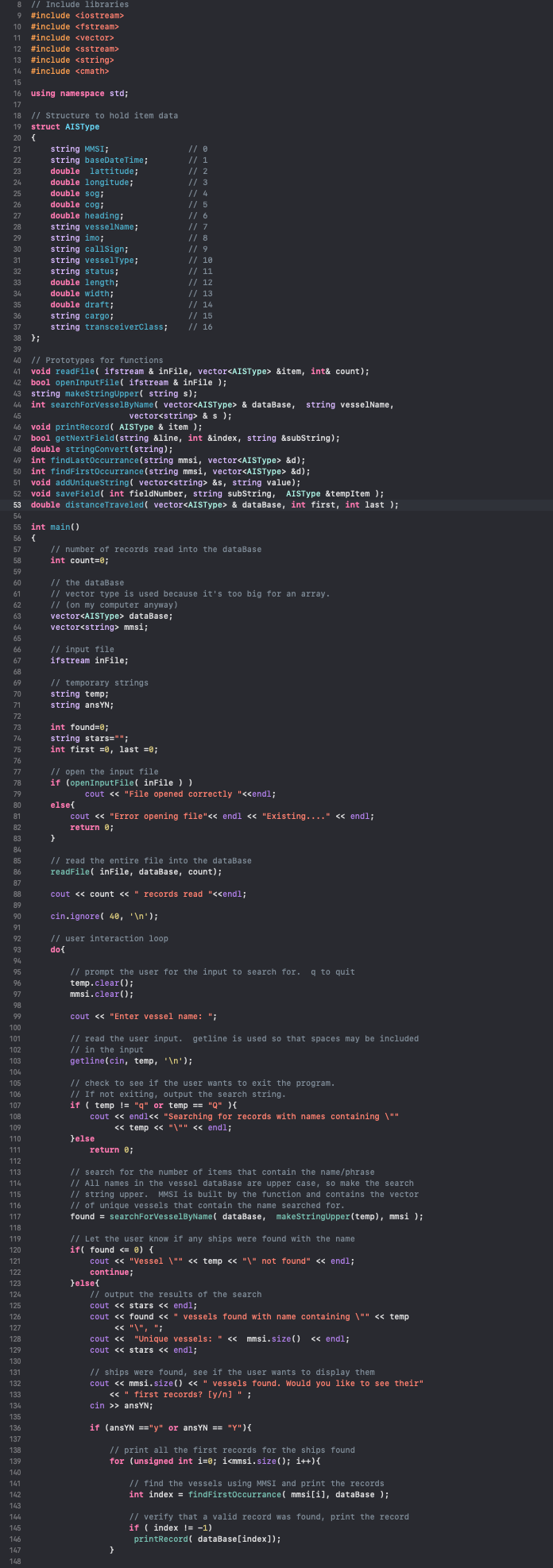  Problem: This program will read in a large US Coast Guard