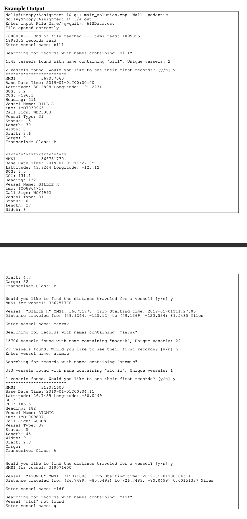 the user wants to display the vessel records whose names contain the