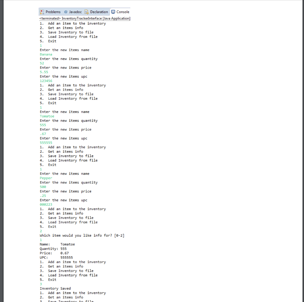 -upc: String Item ) Item (name:String, qty:int, price:double, upc:Strin +getName ) String