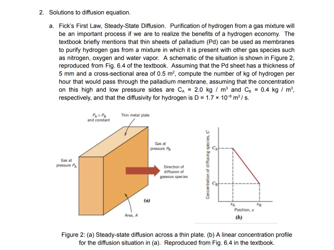  Solutions to diffusion equation. a. Fick's First Law, Steady-State Diffusion. Purification