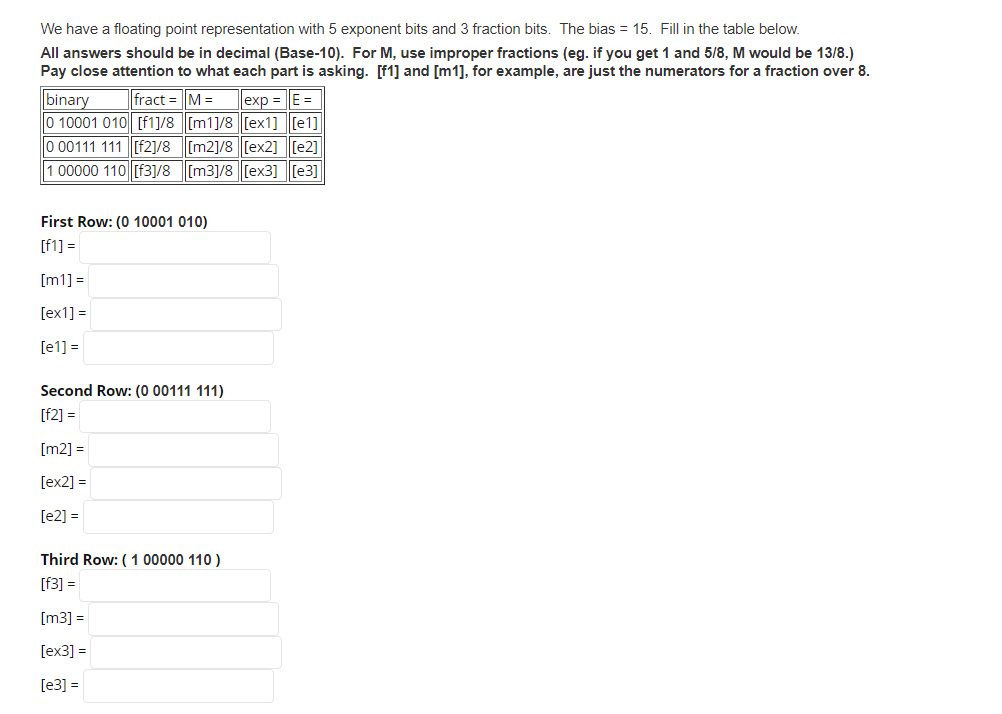  We have a floating point representation with 5 exponent bits and