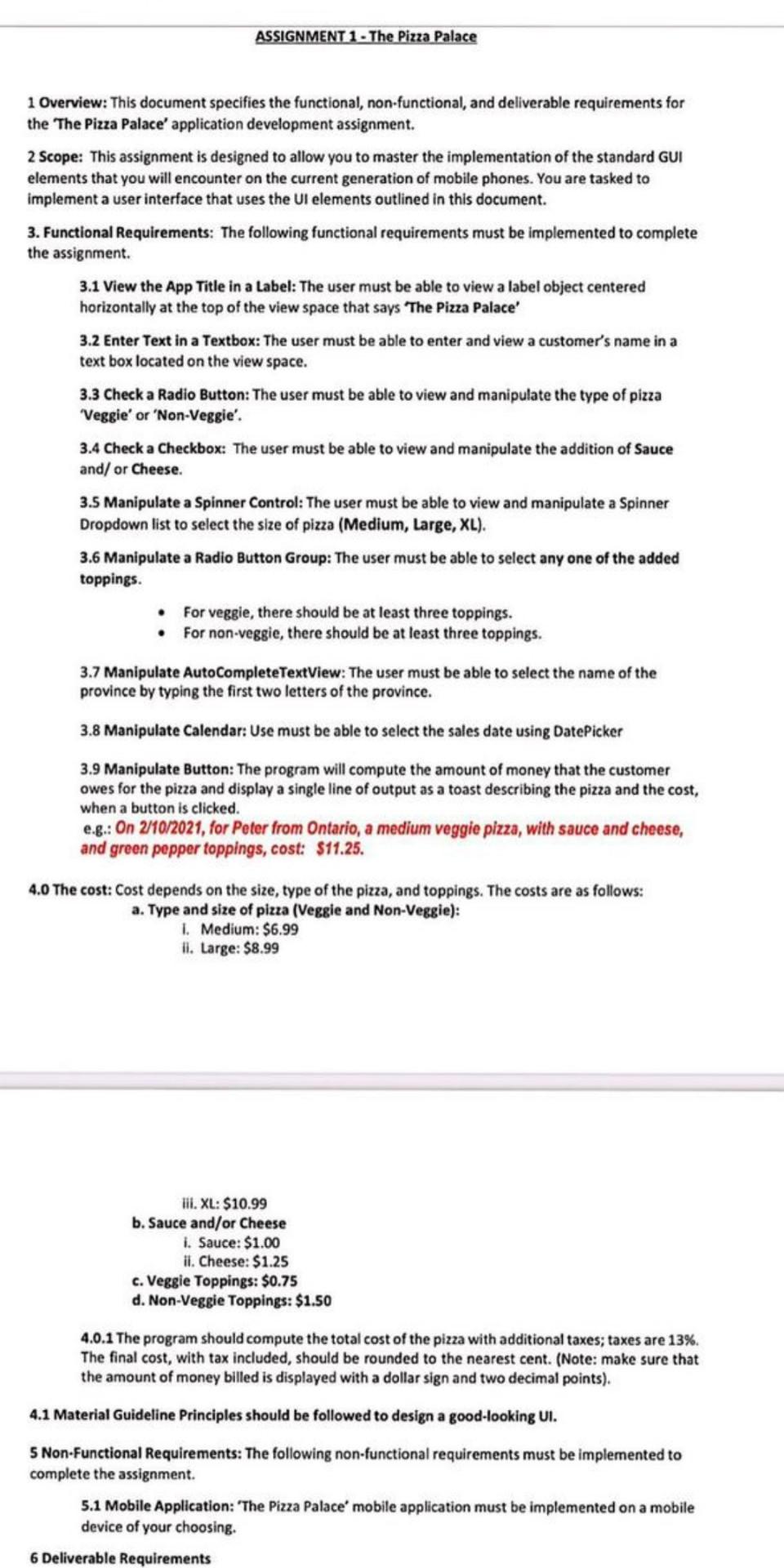  android app with the upper design ASSIGNMENT 1 - The Pizza