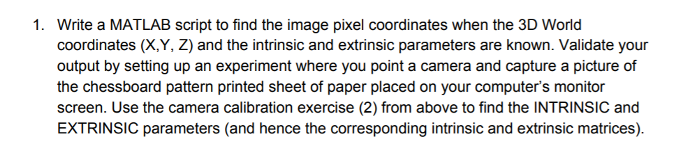  Write a MATLAB script to find the image pixel coordinates when