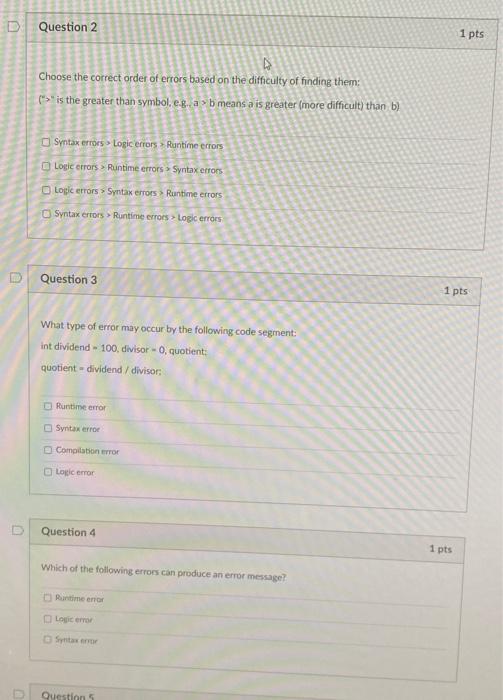  Choose the correct order of errors based on the difficulty of