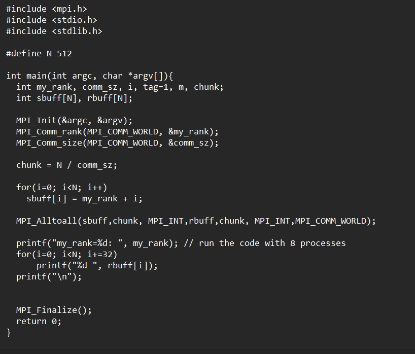  * In the below program, replace the MPI_Alltoall with non-blocking *