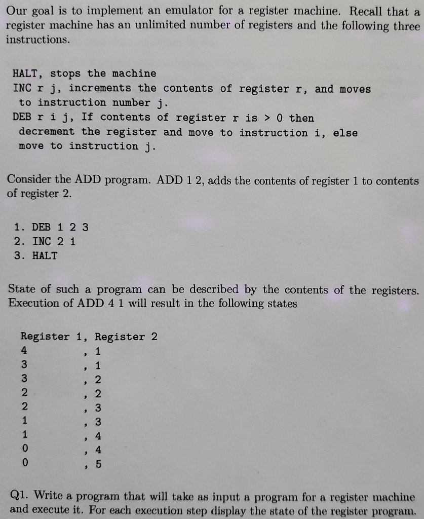  I'm using c++ Our goal is to implement an emulator for