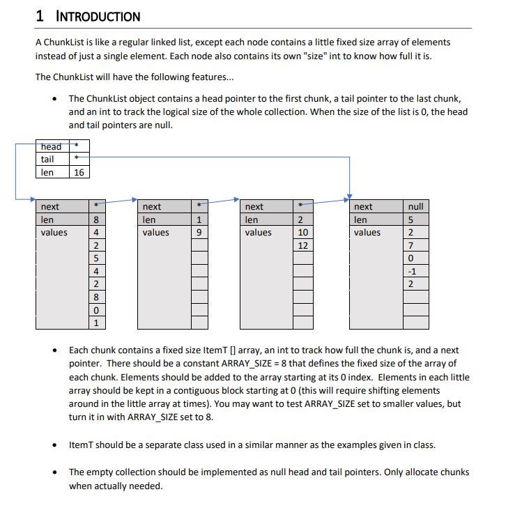 Coding in C++, create a Chunklist Program: The main menu should be:
