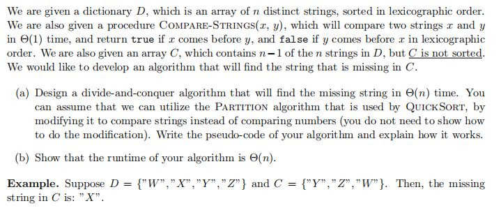  We are given a dictionary D, which is an array of