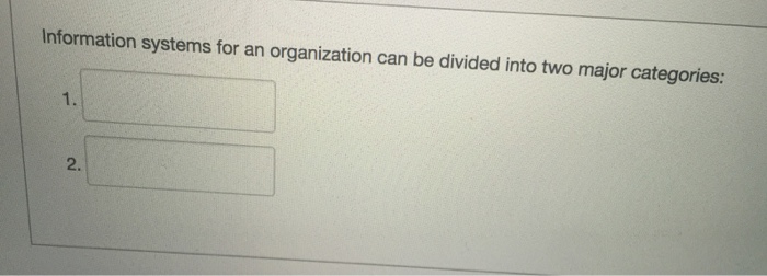  Information systems for an organization can be divided into two major