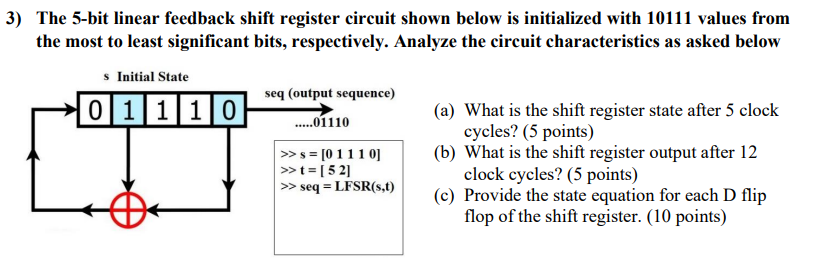 3) The 5-bit linear feedback shift register circuit shown below is