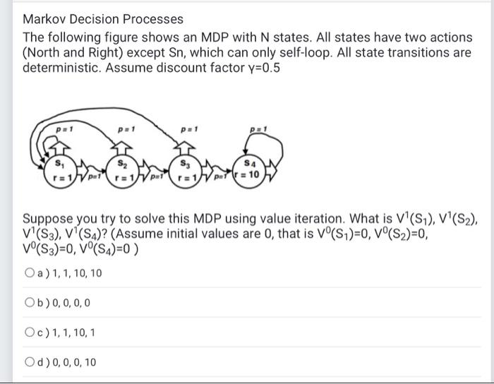  I need a solution quickly please Markov Decision Processes The following