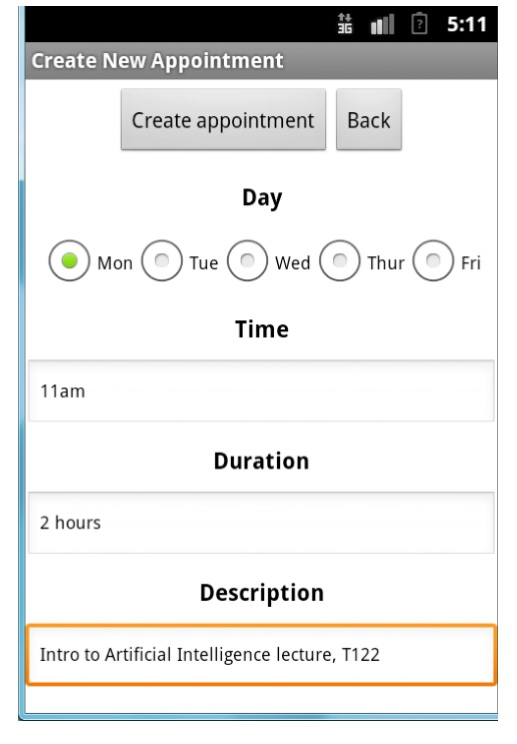 is a mobile timetabler. Even just creating the main activity page would