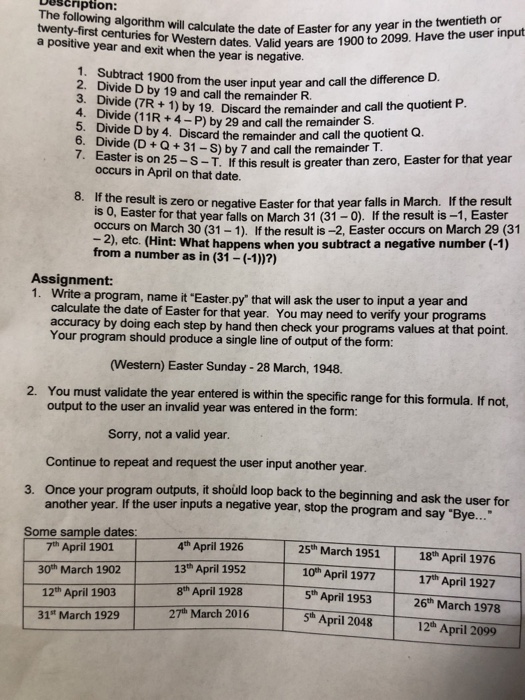  Python for everyone Description: calculate the date of Easter for any