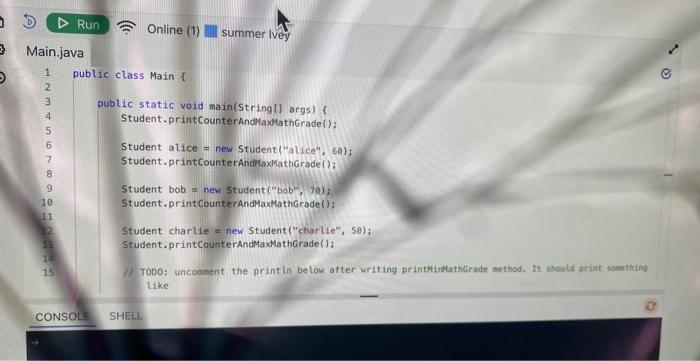 write a static method that tracks minimum math grade among all students.