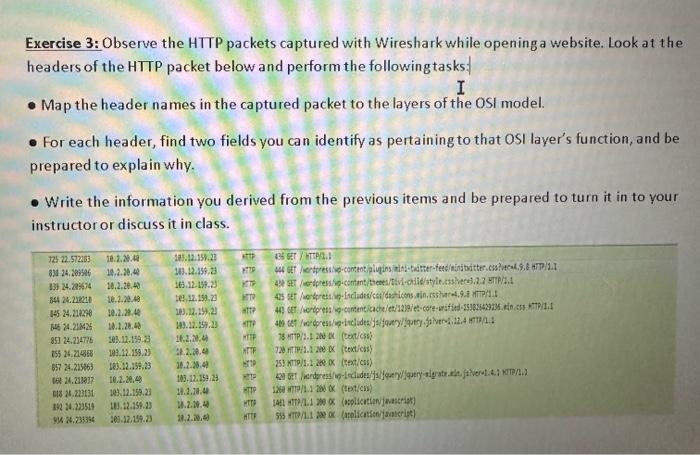  Exercise 3: Observe the HTTP packets captured with Wireshark while opening