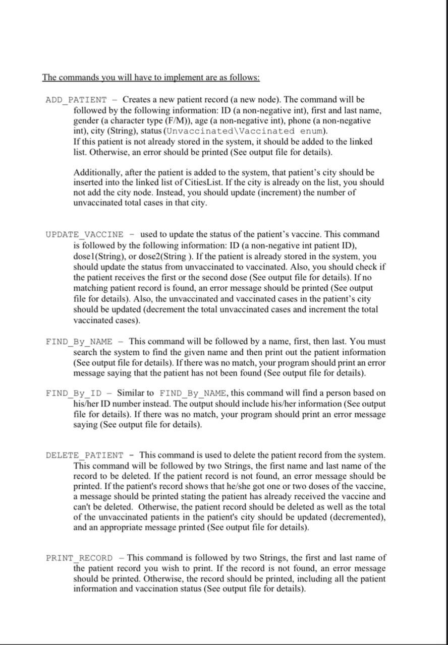 a linked list that contains patients' information. Write the steps needed to