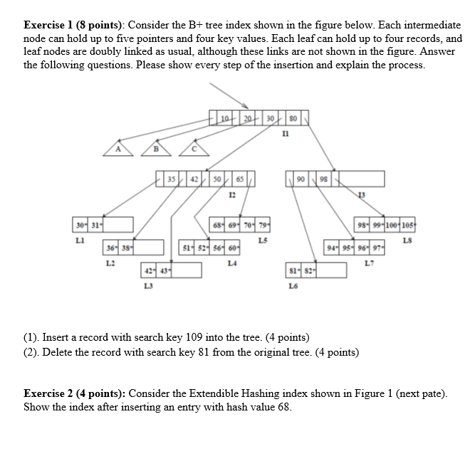  Exercise 1 (8 points): Consider the B+ tree index shown in