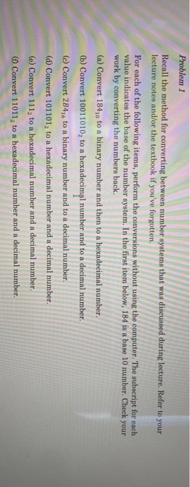 python Problem 1 Recall the method for converting between number systems that