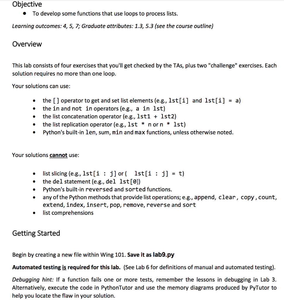  Objective To develop some functions that use loops to process lists.