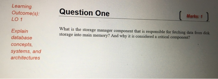  Please answer the question carefully Learning Outcome(s): LO 1 Question One