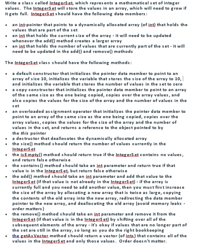  Write a class called IntegerS.et, which represents a mathematical s et