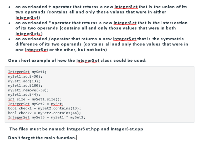 of integer values. The IntegerS et will store the values in an