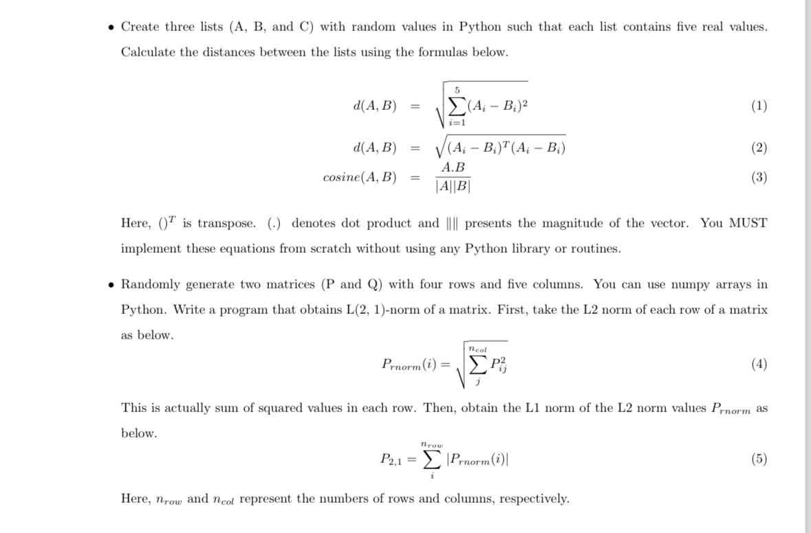  Create three lists (A, B, and C) with random values in