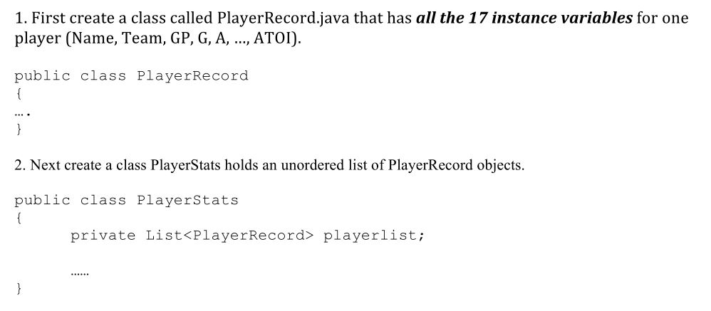 discussed in the lectures. You will also need the text file nhlstats.txt.