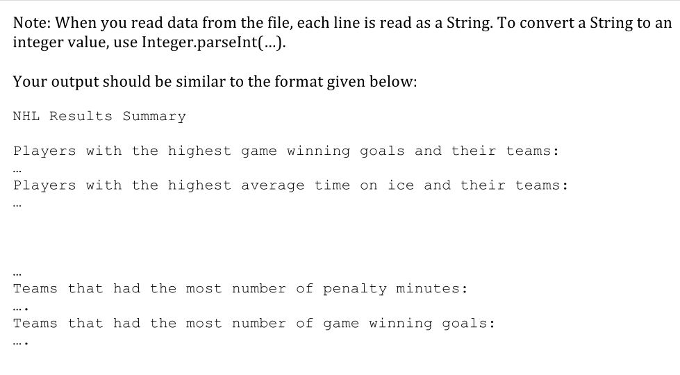 review. The objective of this assignment is to perform analytics on NHL