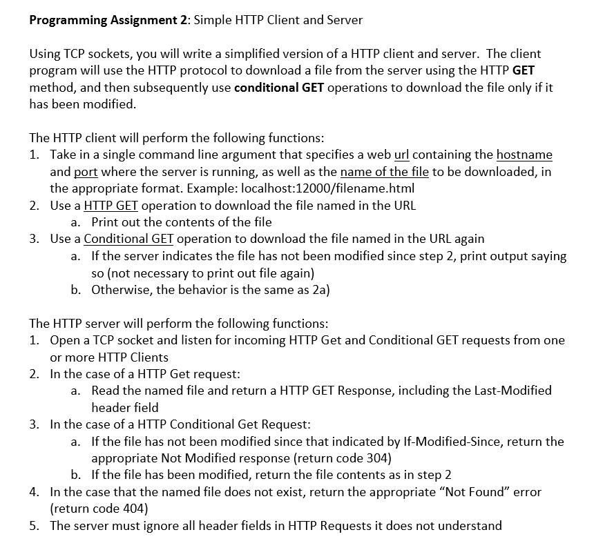 PYTHON LANGUAGE ? Programming Assignment 2: Simple HTTP Client and Server Using