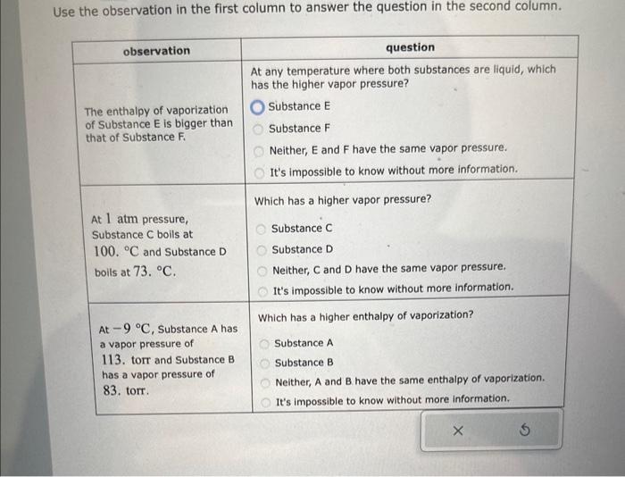  Uce the ohservation in the first column to answer the question