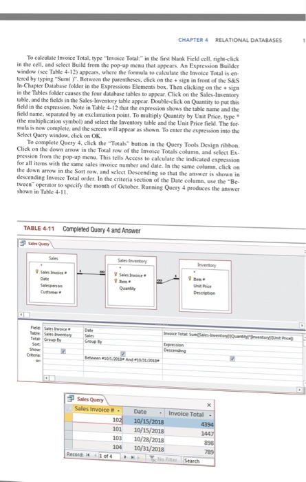  CHAPTER 4 RELATIONAL DATABASES To calculate Invoice Total, type "Invoice Total.
