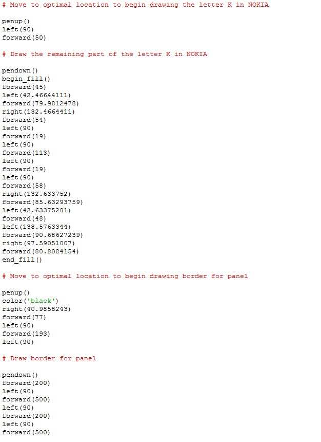 the code in IDLE using import turtle to draw a Nokia Logo