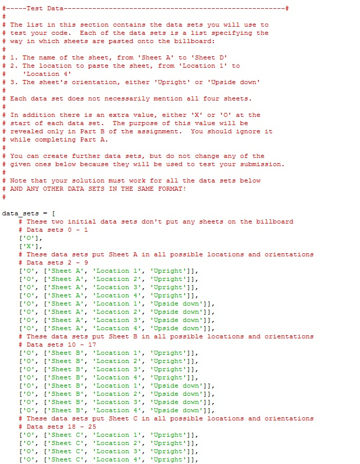 a data set provided as its single parameter. The incomplete Python script