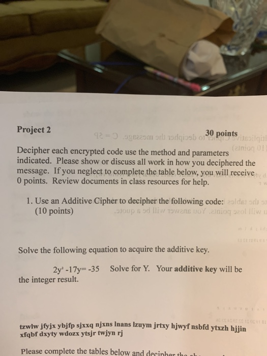  Project 2 30 points Decipher each encrypted code use the method