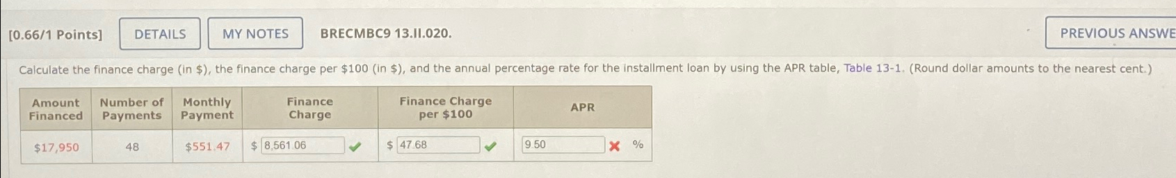  Points] BRECMBC913.II.020. Calculate the finance charge (in $), the finance charge