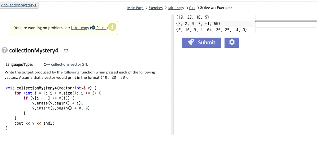 ve that accepts as a parameter a reference to a vector of
