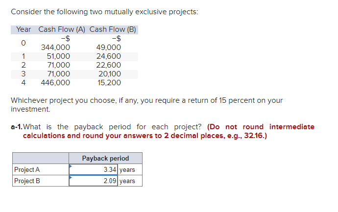 Consider the following two mutually exclusive projects: Whichever project you choose,