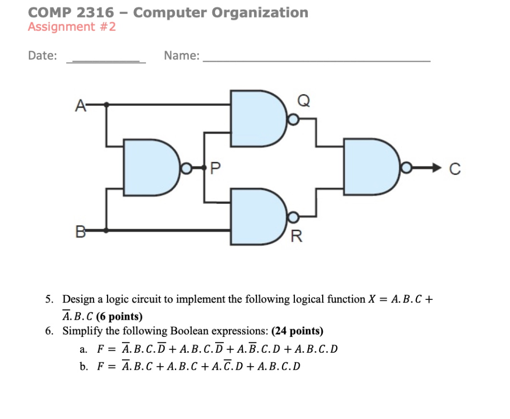  COMP 2316-Computer Organization Assignment #2 Date: Name: Ar 5. Design a