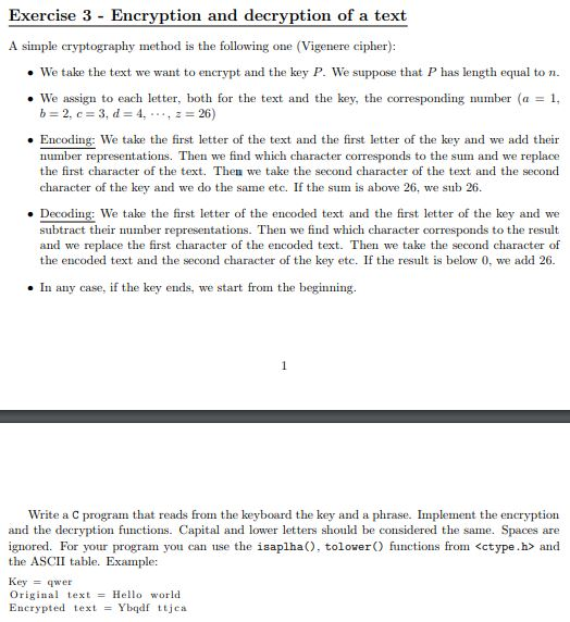 C Programming Exercise 3 Encryption and decryption of a text A simple