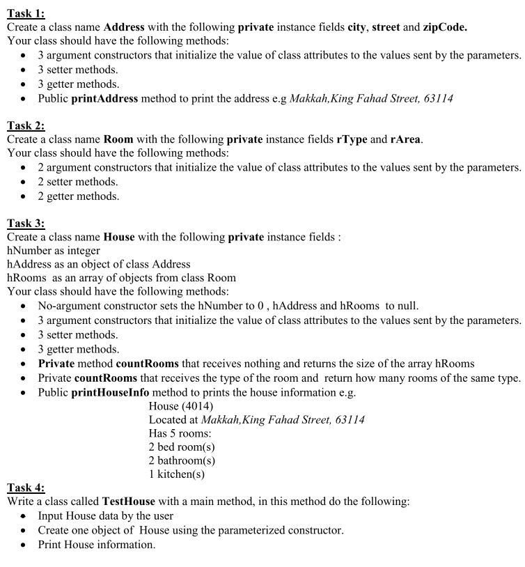 JAVA LANGUAGE THE INPUT COULD BE ANY INFORMATION ABOUT HOUSE DATA. LIKE