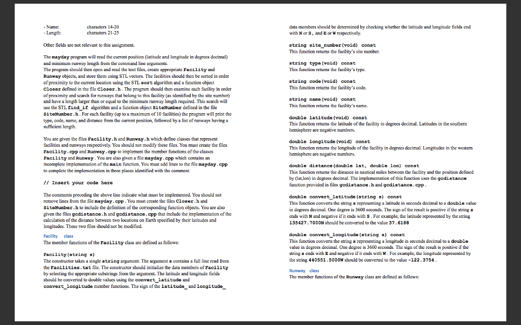 help in writing the Facility.cpp file and the other files are included