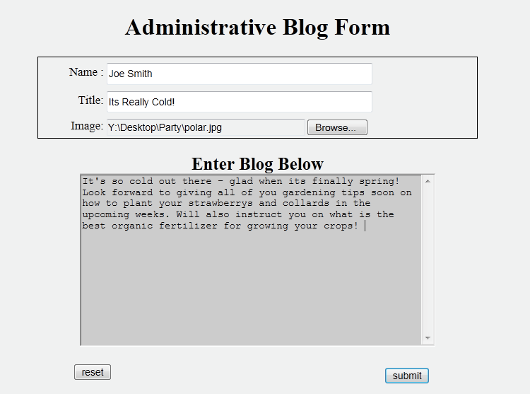 First, an administrative page (created in HTML and named admin.html) that is