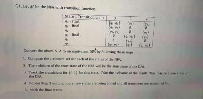  Q1. Let M be the NFA with transition function: 193 State