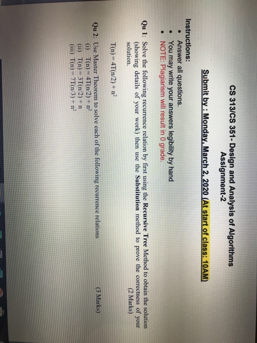  CS 313/CS 351- Design and Analysis of Algorithms Assignment-2 Submit by